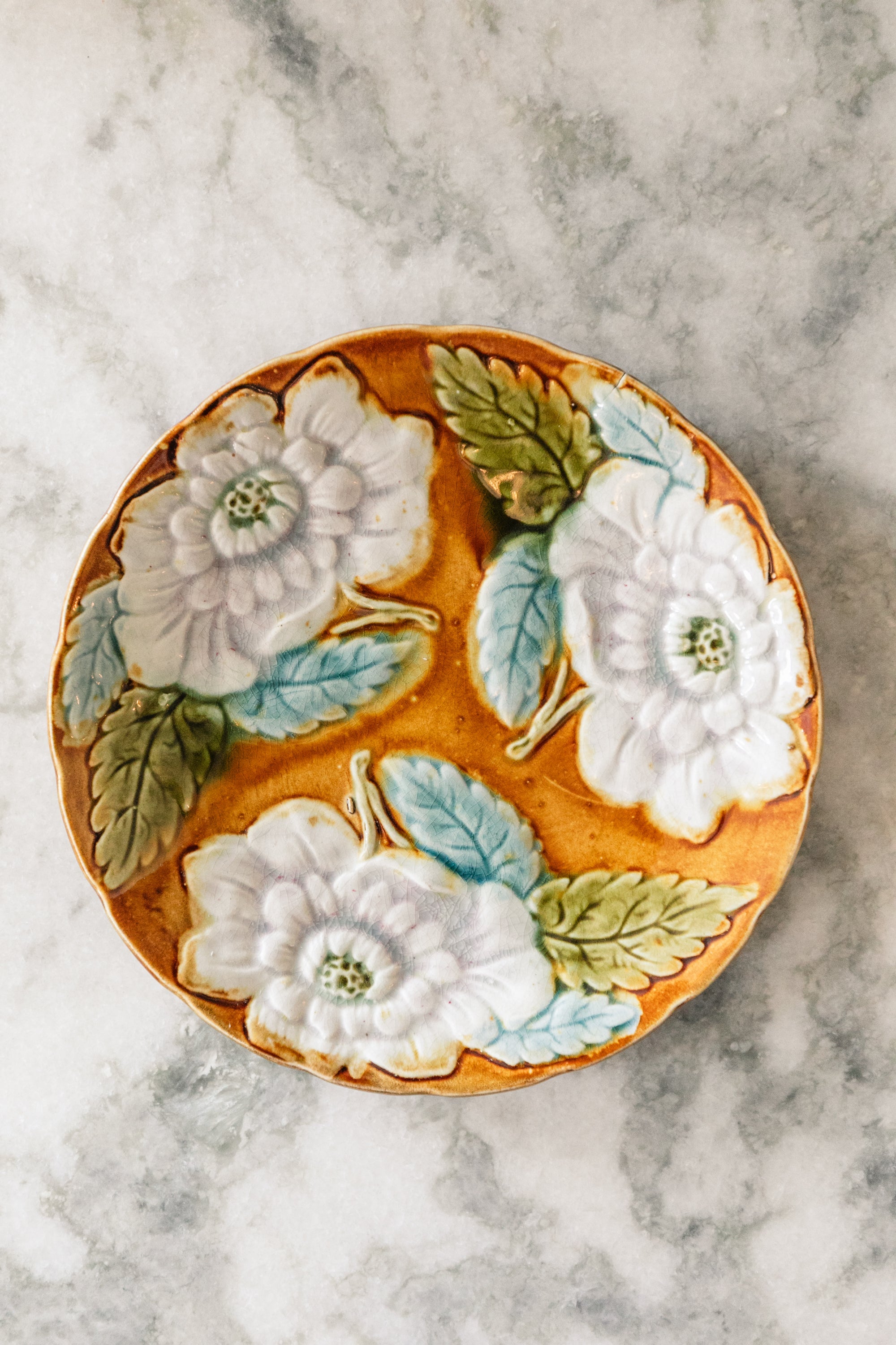 Ochre Peony Majolica Plate