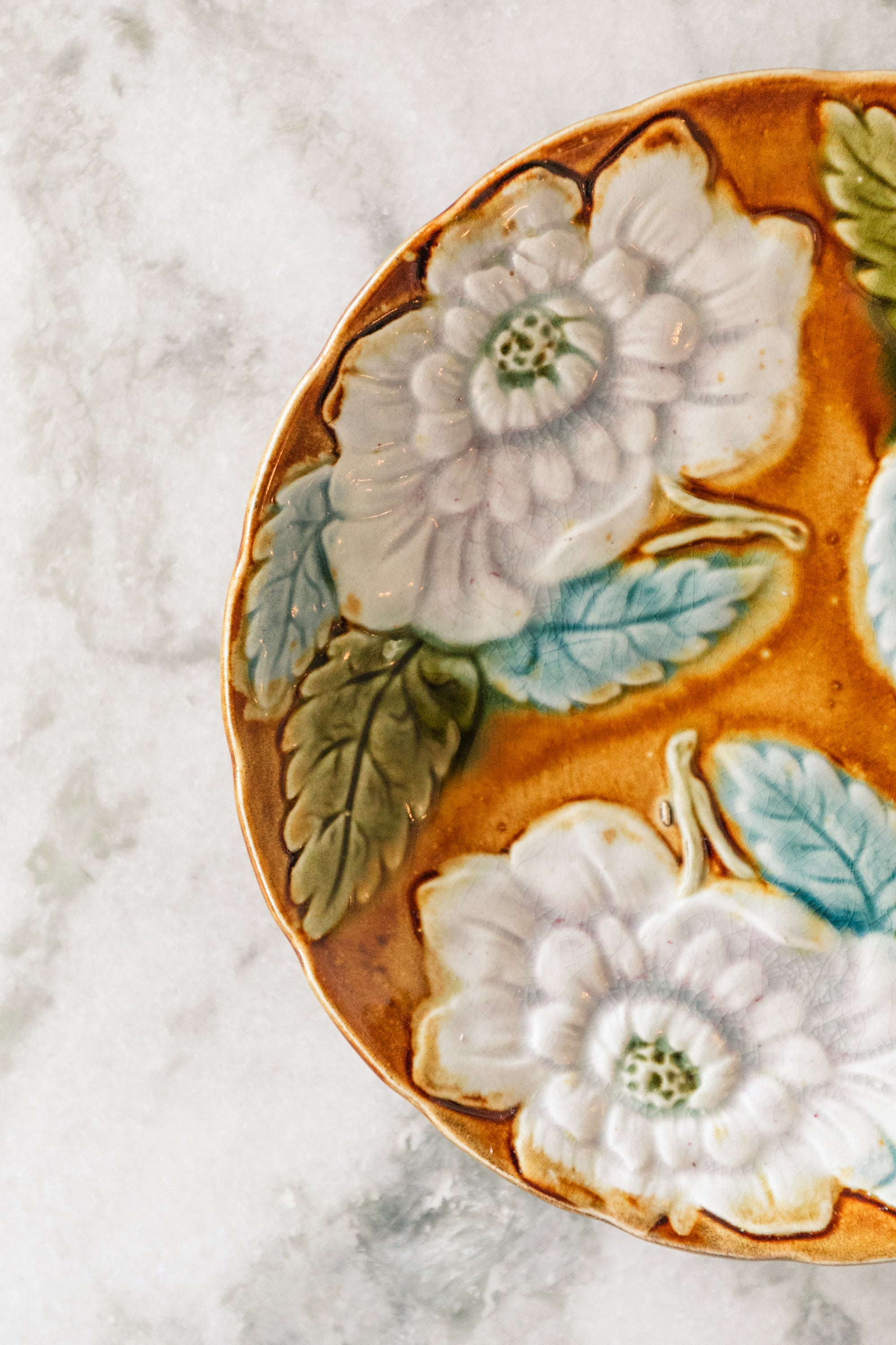 Ochre Peony Majolica Plate