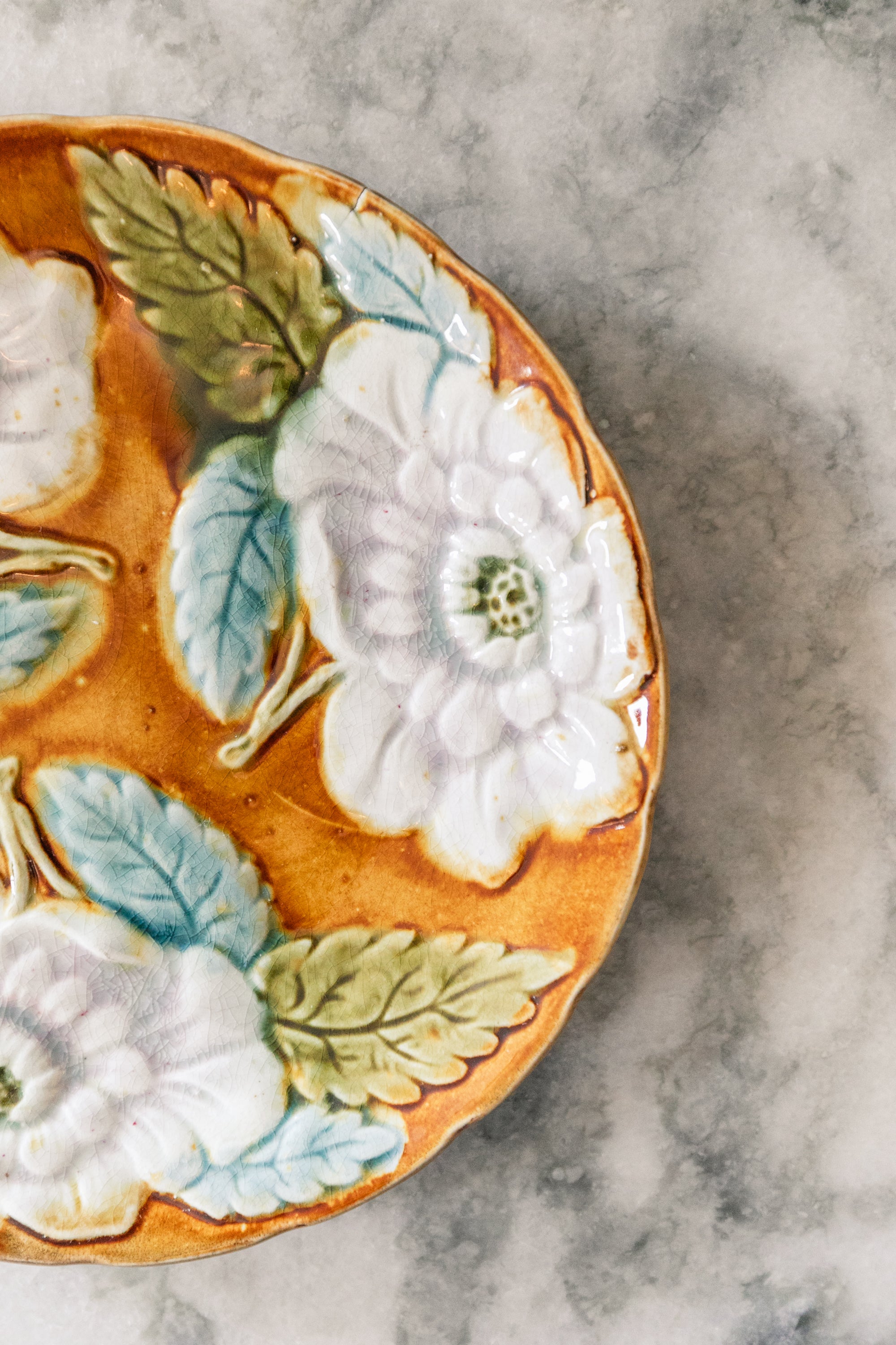 Ochre Peony Majolica Plate