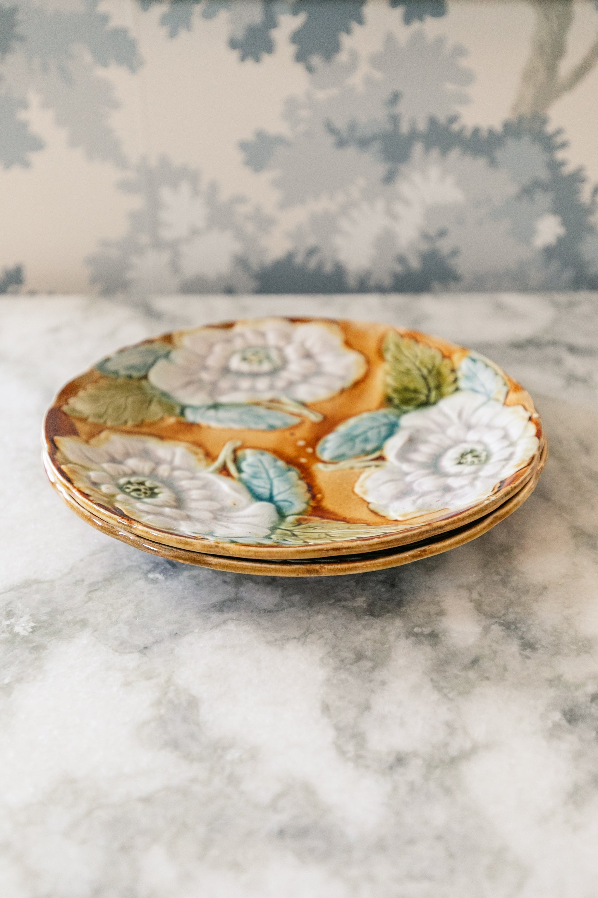 Ochre Peony Majolica Plate