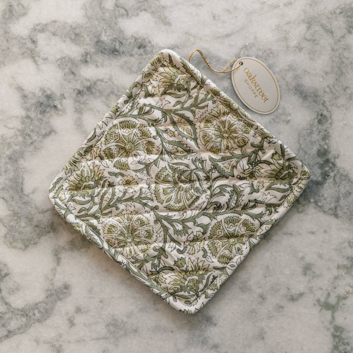 Green Hand Block Printed Potholder
