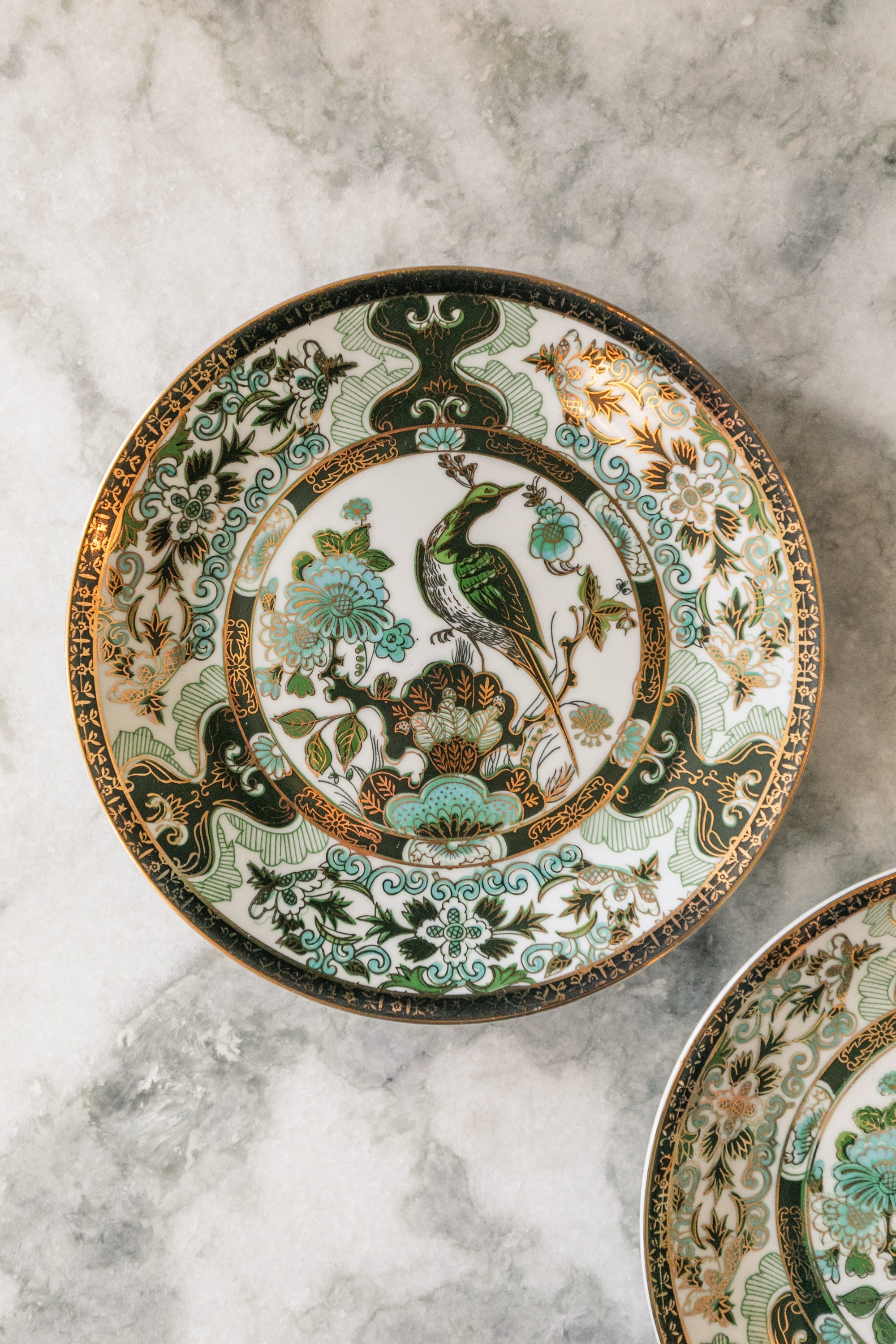 Green Peacock and Floral Motif Plate