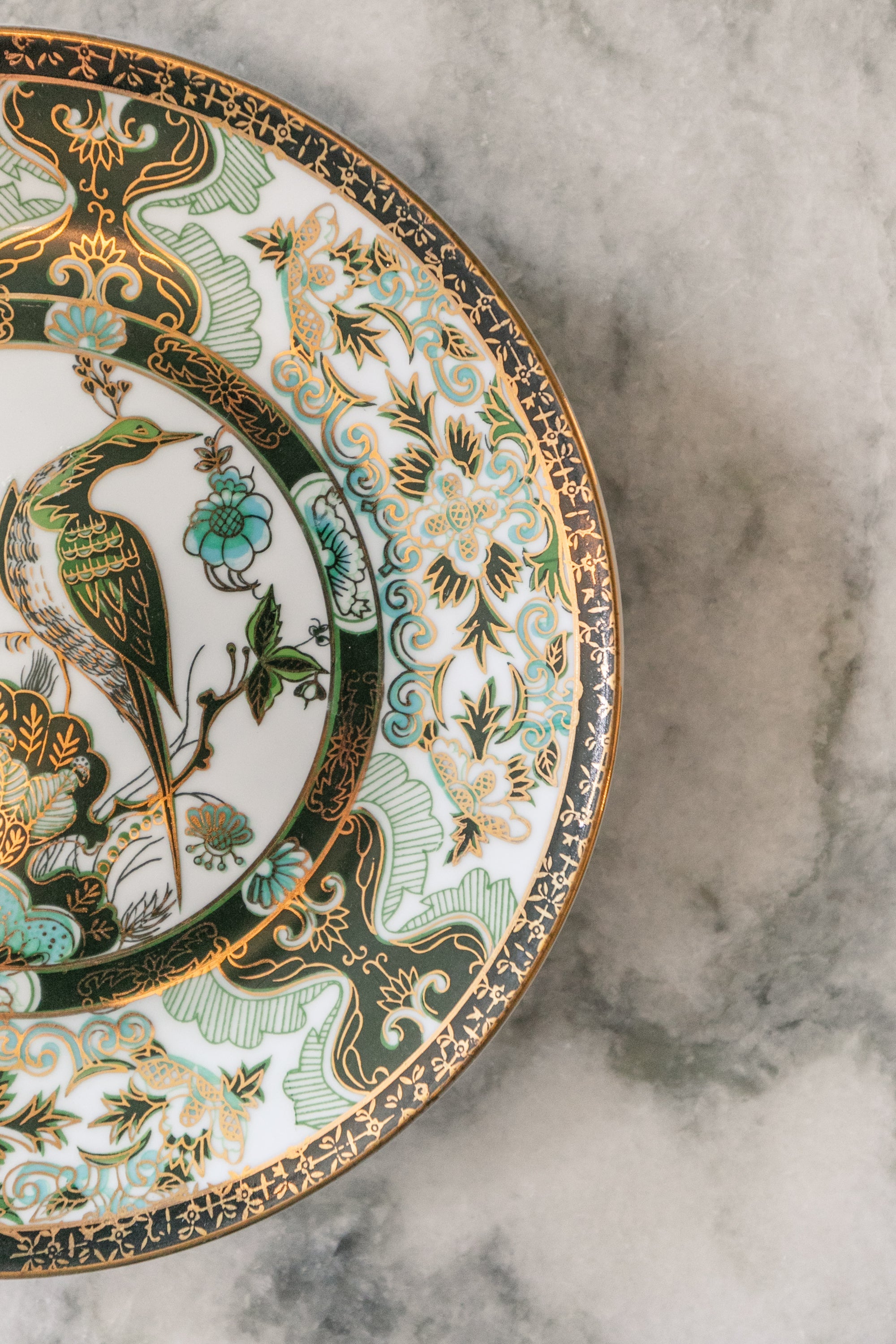 Green Peacock and Floral Motif Plate