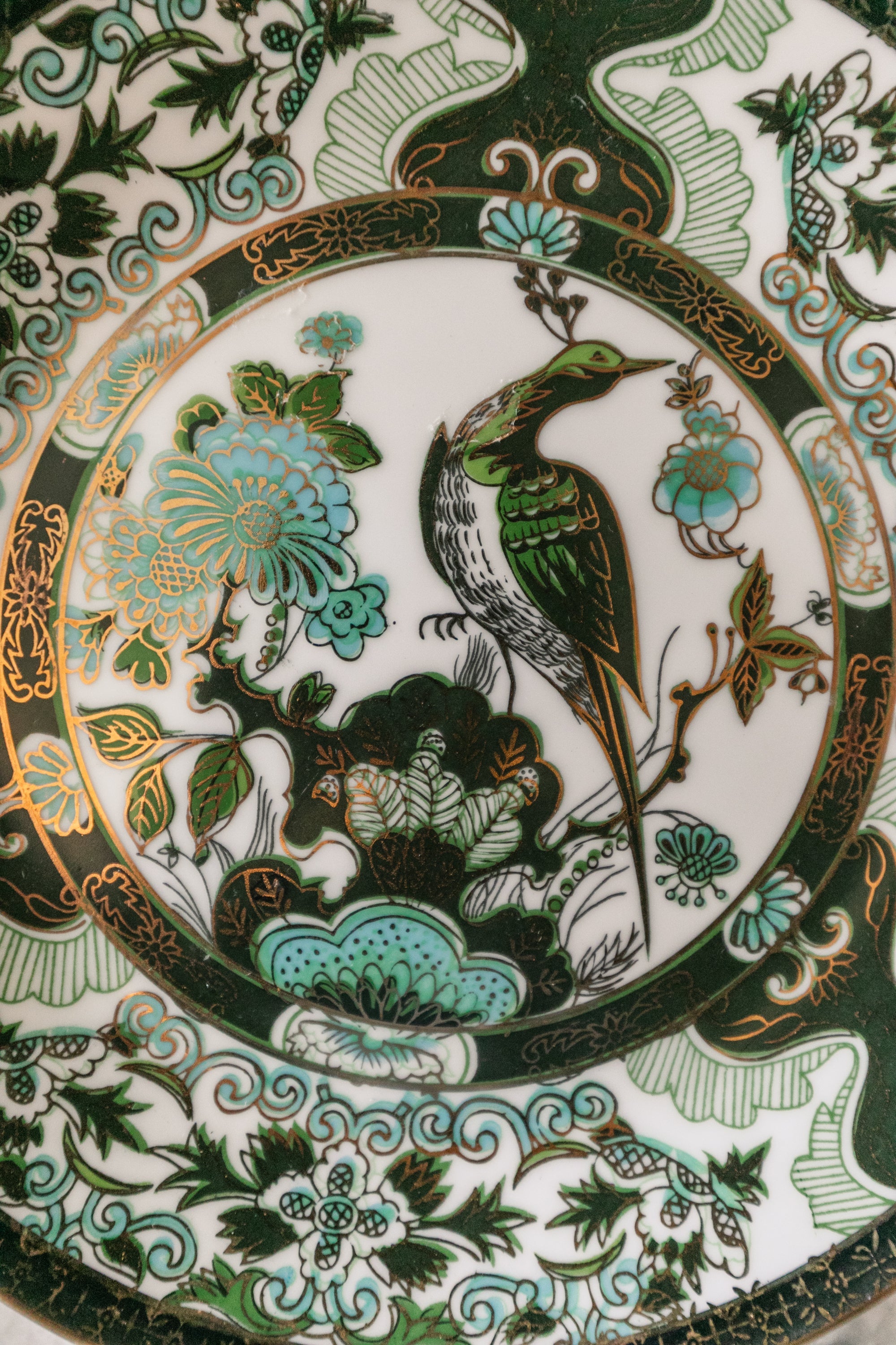Green Peacock and Floral Motif Plate