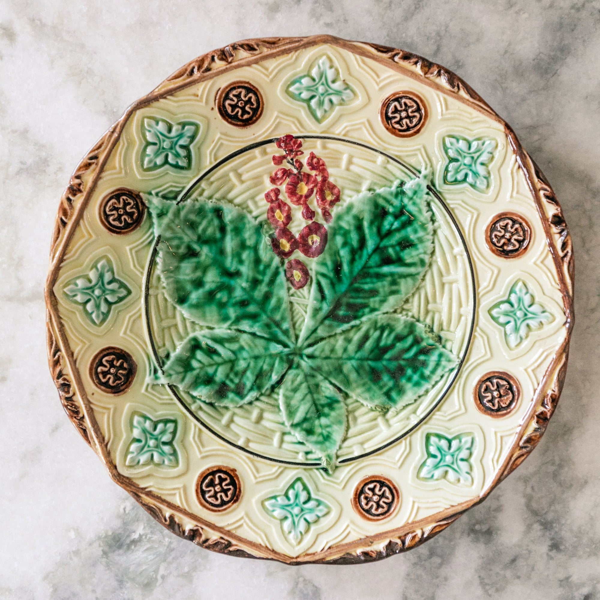 Leaf Motif Majolica Plate