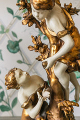 Art Nouveau Moreau Bronze Heavy Lamp Pair