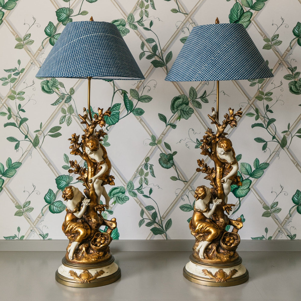 Art Nouveau Moreau Bronze Heavy Lamp Pair